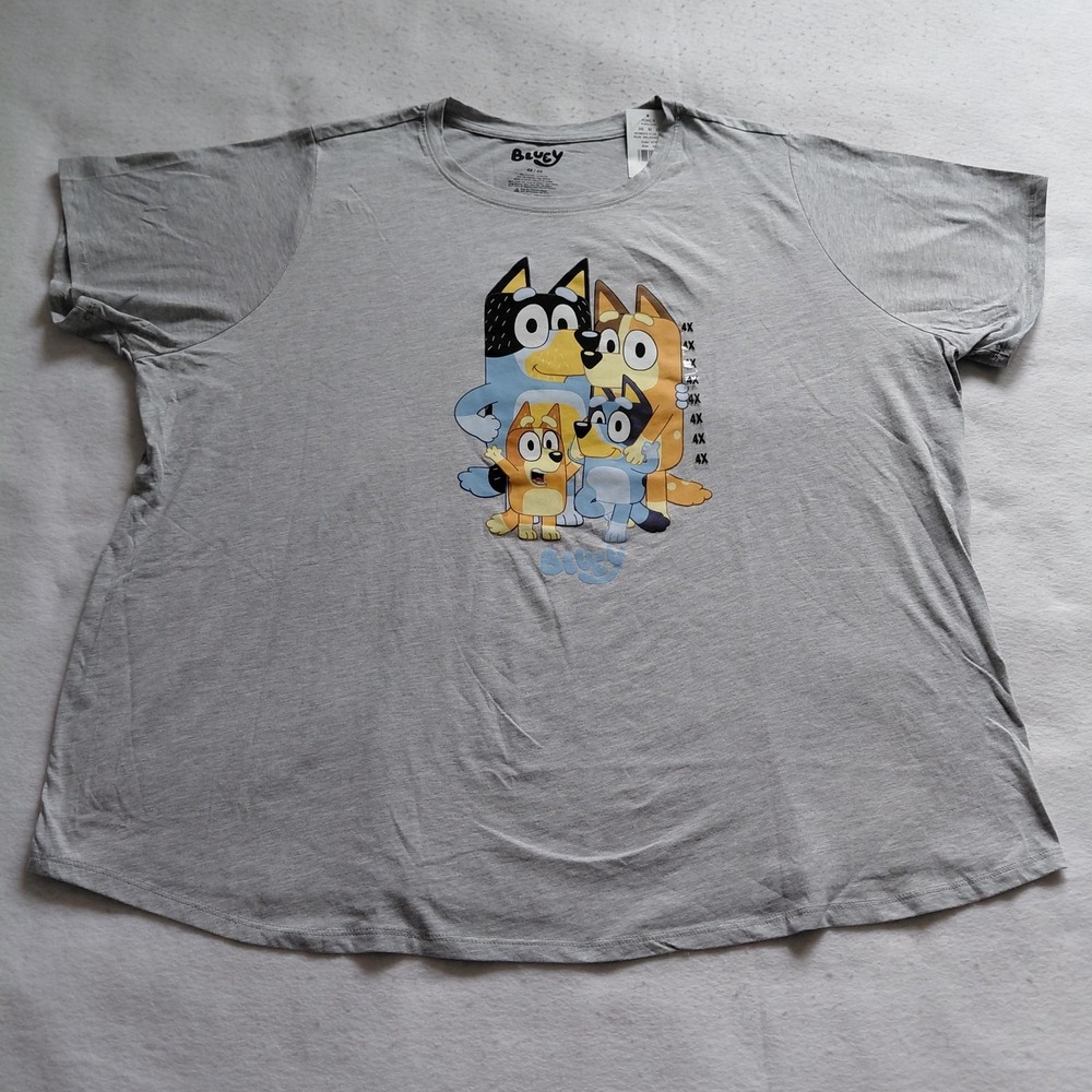 Bluey Graphic Tee Womens Plus 4X Family Characters Bingo Gray Kohls Shirt NWT